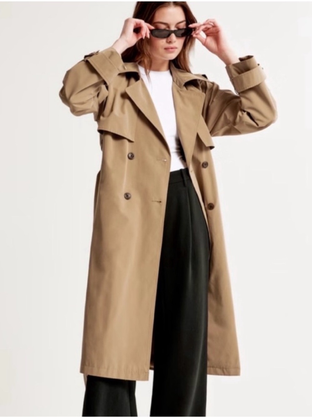 Abercrombie & Fitch Tan Double-Breasted Trench Coat